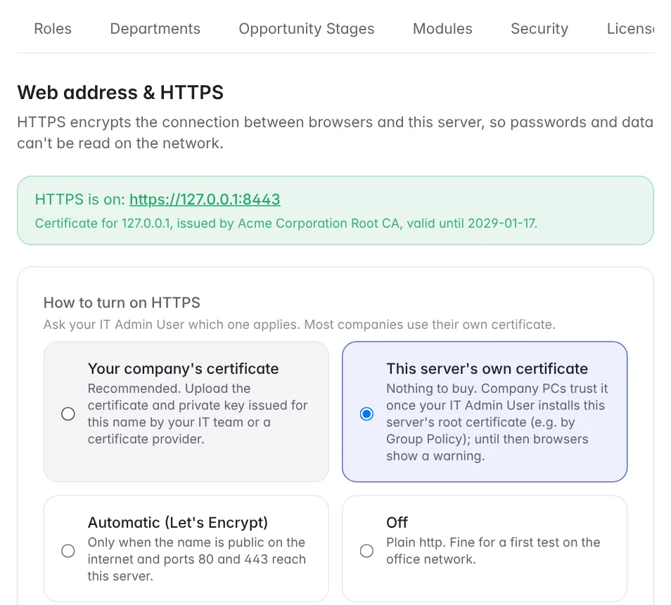 HTTPS with this server's own certificate — Working