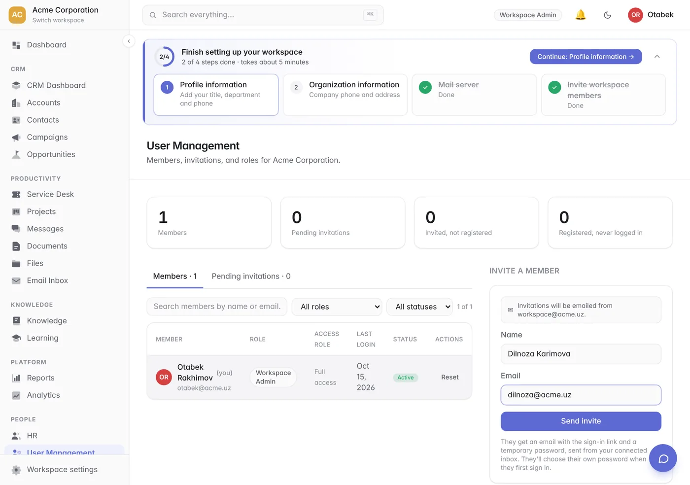 User Management with the invite form