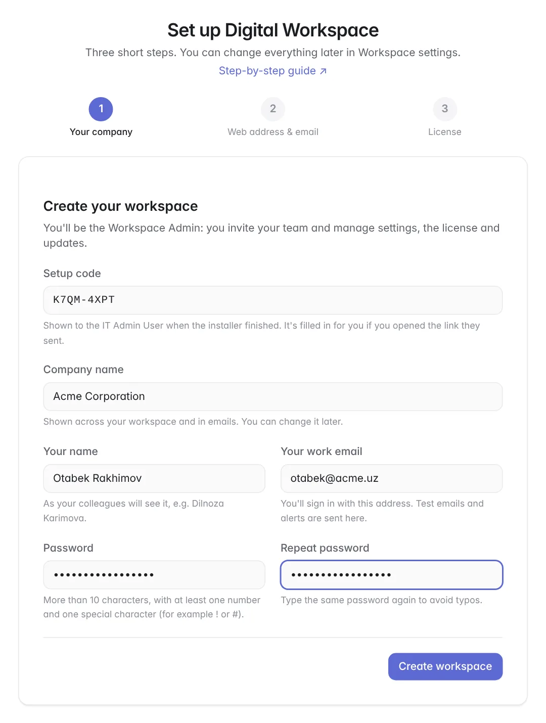 Step 1 — company and account