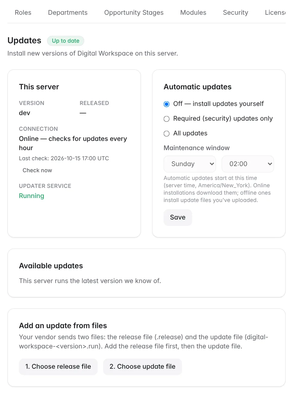 Workspace settings › Updates